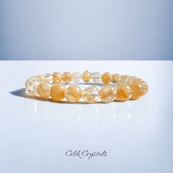 Rutilated Quartz Bracelet 8mm Natural Stones Unisex - Picture 2 of 3